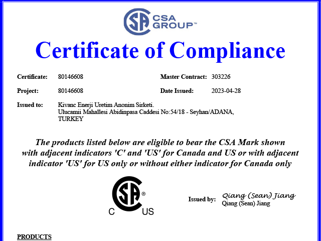Certificate of Compliance 80146608